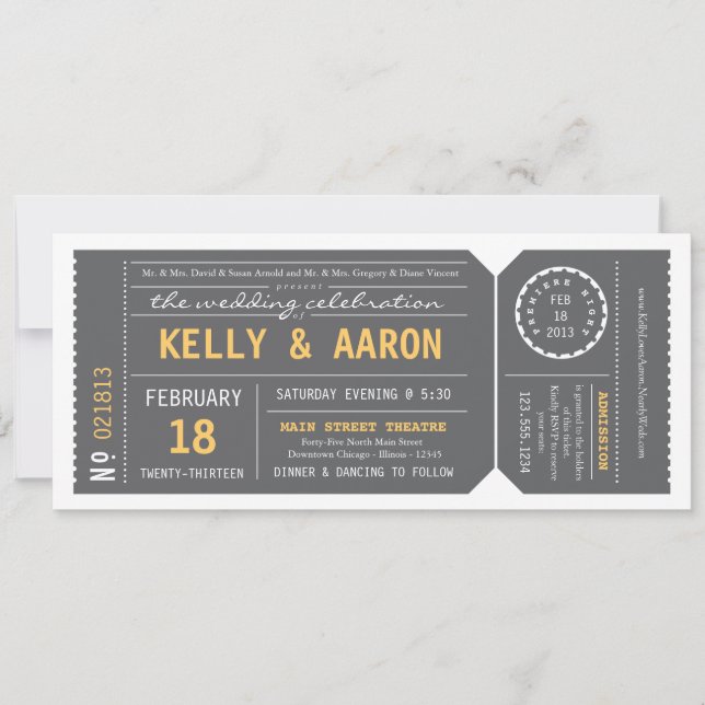 Playbill Theater Ticket Wedding Invitation - Gray (Front)