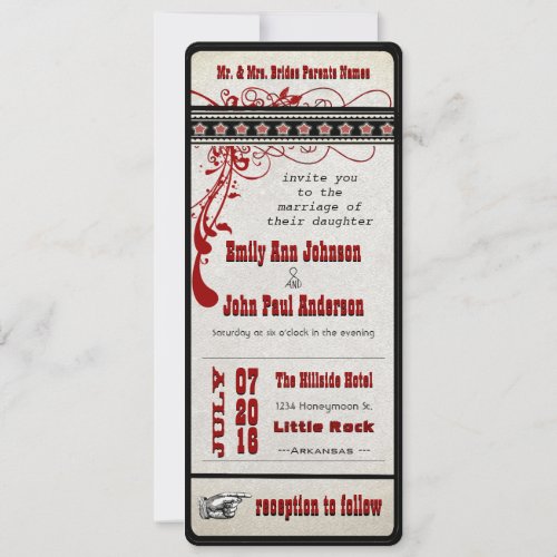 Playbill Ticket Wedding Crimson Burgundy Red Black Invitation