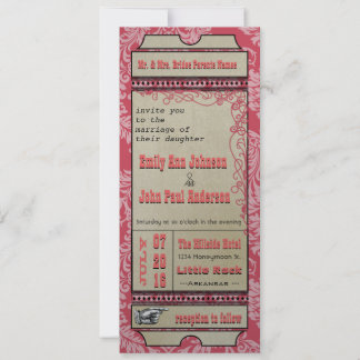 Playbill Ticket Wedding Raspberry Coral and Yellow Invitation