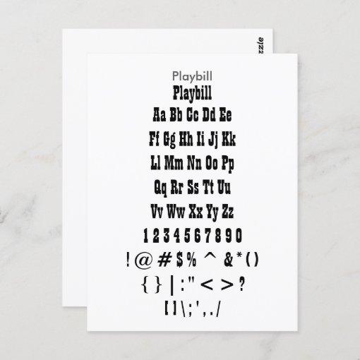 Playbill Zazzle Font Sampler Sheet Postcard Zazzle