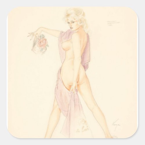 Playboy July 1965 Pin Up Art Square Sticker