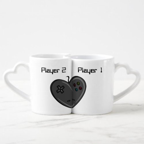 Player 1  2 Couple Gamer Heart Coffee Mug Set