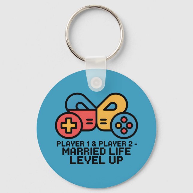 Player 1 & 2 Married Gamer Level Up Art Keychain (Front)