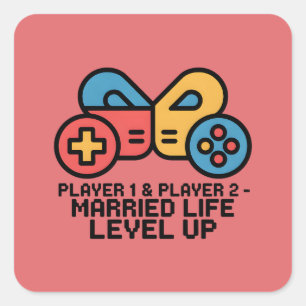 Player 1 & 2 Married Gamer Square Sticker
