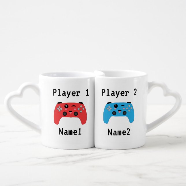 Player 1 & Player 2 Gamer couple Coffee Mug Set (Front Nesting)
