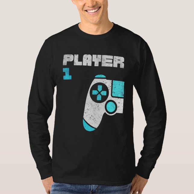 Player 1 Player 2 Gamer Matching Brothers Friends  T-Shirt (Front)