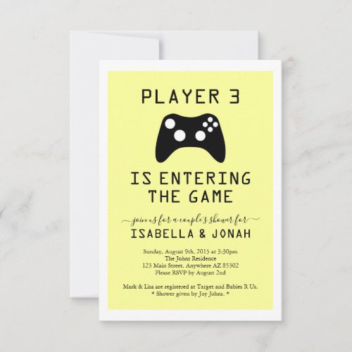 Player 3 Video Game Baby Couple Shower Invitation