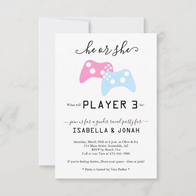 Player 3 Video Game Gender Reveal Party Invitation (Front)
