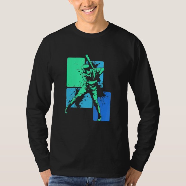 Player Baseball Batter Green Blue Catcher Pitcher T-Shirt (Front)