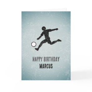 Player Kicking Football - Soccer Metal Look Men's Card