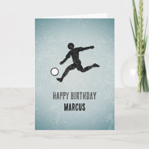 Player Kicking Football - Soccer Metal Look Men's Card