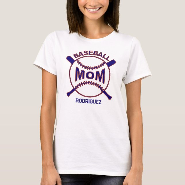 Player Name Blue Baseball Mom T-Shirt (Front)
