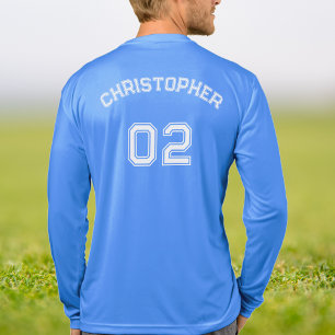 Player Name Jersey Number Mens Blue Long Sleeve Tri-Blend Shirt