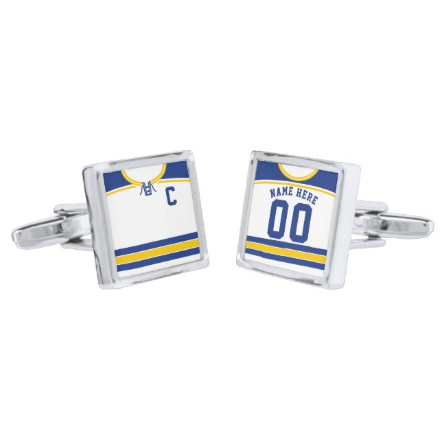 Player Name & Number Ice Hockey Jersey Cuff Links (Angled)