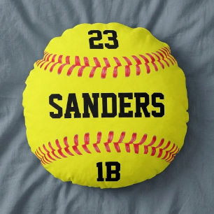 Player Name, Number & Position Fastpitch Softball Round Pillow
