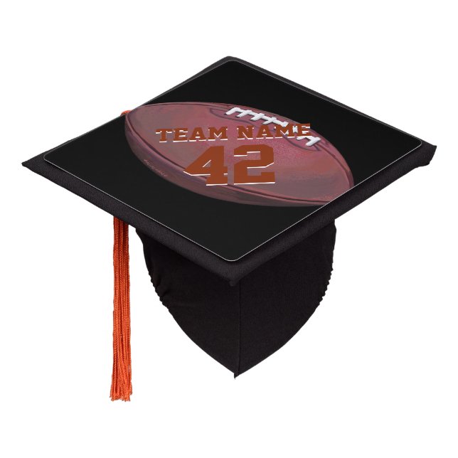 Player Name on Painted Football Graduation Cap Topper (Angled)