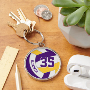 player name purple gold team colors volleyball  keychain