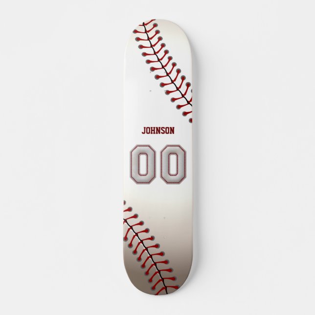 Player Number 00 - Cool Baseball Stitches Skateboard Deck (Front)