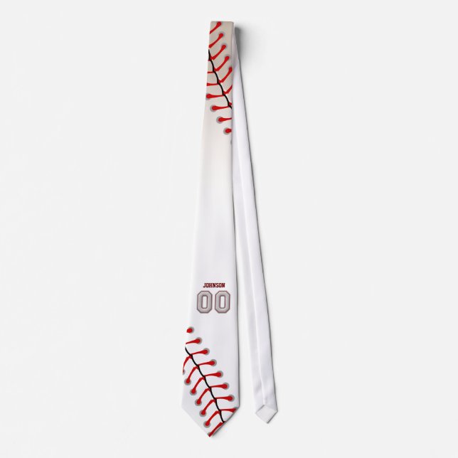 Player Number 00 - Cool Baseball Stitches Tie (Front)