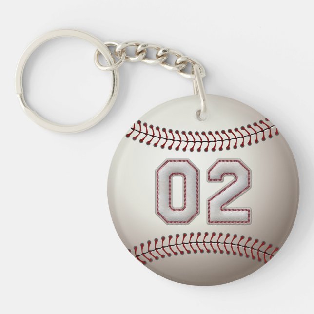 Player Number 02 - Cool Baseball Stitches Keychain (Front)