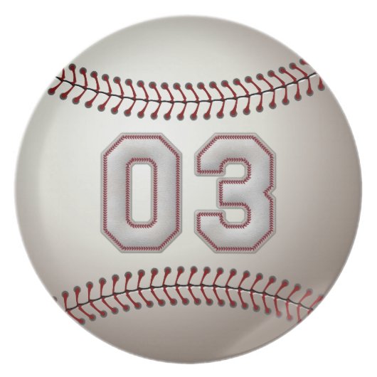 Player Number 03 - Cool Baseball Stitches Plate (Front)