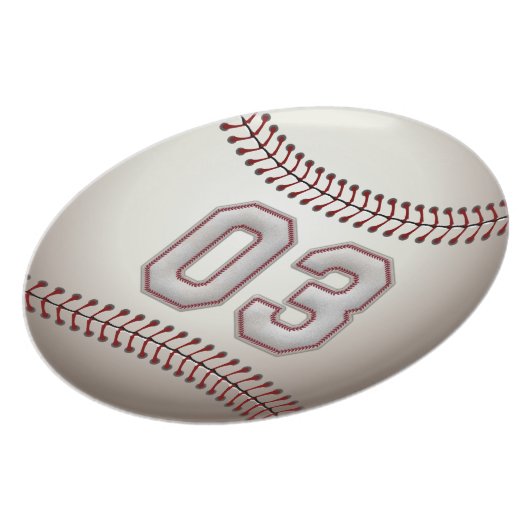 Player Number 03 - Cool Baseball Stitches Plate (Left Side)