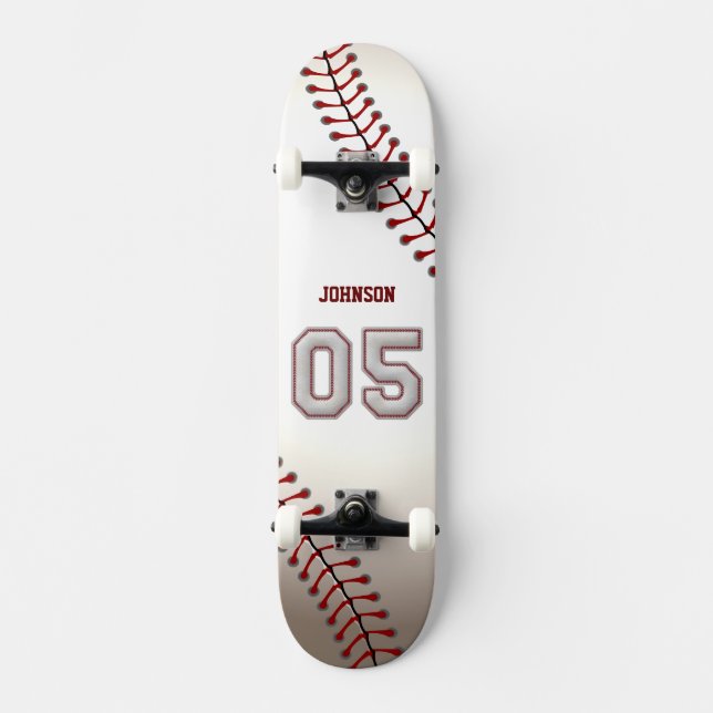 Player Number 05 - Cool Baseball Stitches Skateboard (Front)