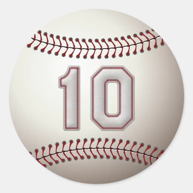 Player Number 10 - Cool Baseball Stitches Classic Round Sticker | Zazzle