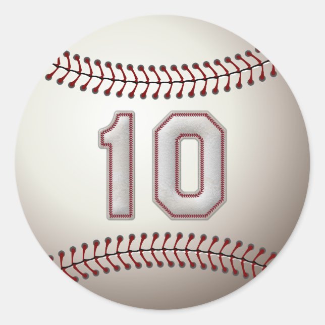 Player Number 10 - Cool Baseball Stitches Classic Round Sticker (Front)