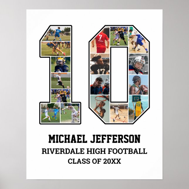 Player Number 10 Senior Sports Team Photo Collage Poster (Front)