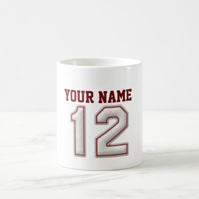 Player Number 12 - Cool Baseball Stitches Coffee Mug (Center)