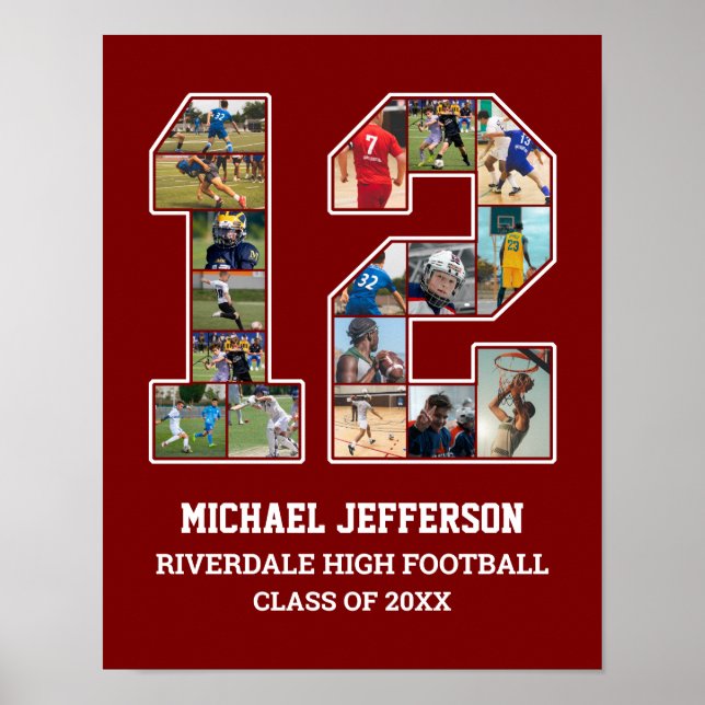 Player Number 12 Senior Sports Team Photo Collage Poster (Front)
