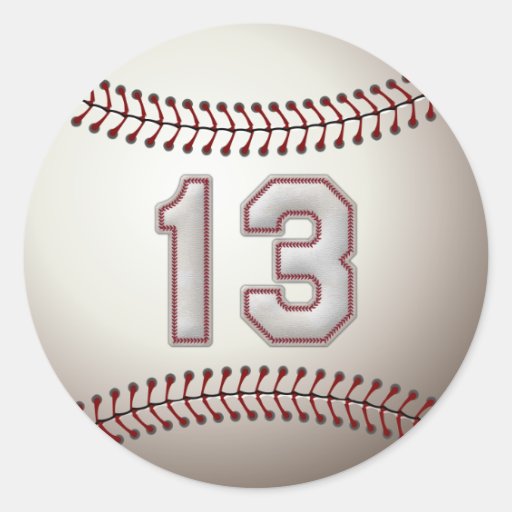 Player Number 13 - Cool Baseball Stitches Classic Round Sticker | Zazzle