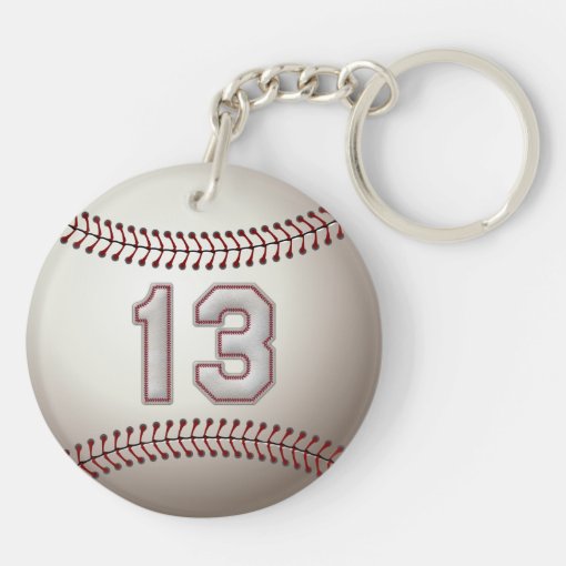 Player Number 13 - Cool Baseball Stitches Keychain | Zazzle