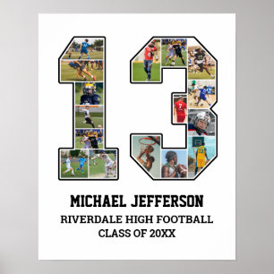 Player Number 13 Senior Sports Team Photo Collage Poster