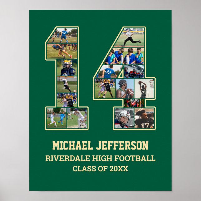 Player Number 14 Senior Sports Team Photo Collage Poster (Front)