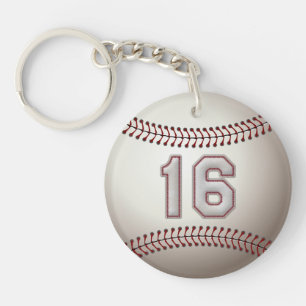 Player Number 16 - Cool Baseball Stitches Keychain