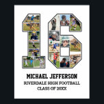 Player Number 16 Senior Sports Team Photo Collage Poster<br><div class="desc">Personalized photo collage for player number 16. This customizable photo gift is perfect for senior night, sports award banquet or birthday gift for your athlete son, daughter or student. It's a great way to display precious moments and memories from their sports games. The poster features a collage of photos, and...</div>
