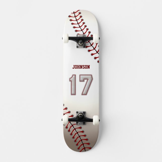 Player Number 17 - Cool Baseball Stitches Skateboard Deck (Front)