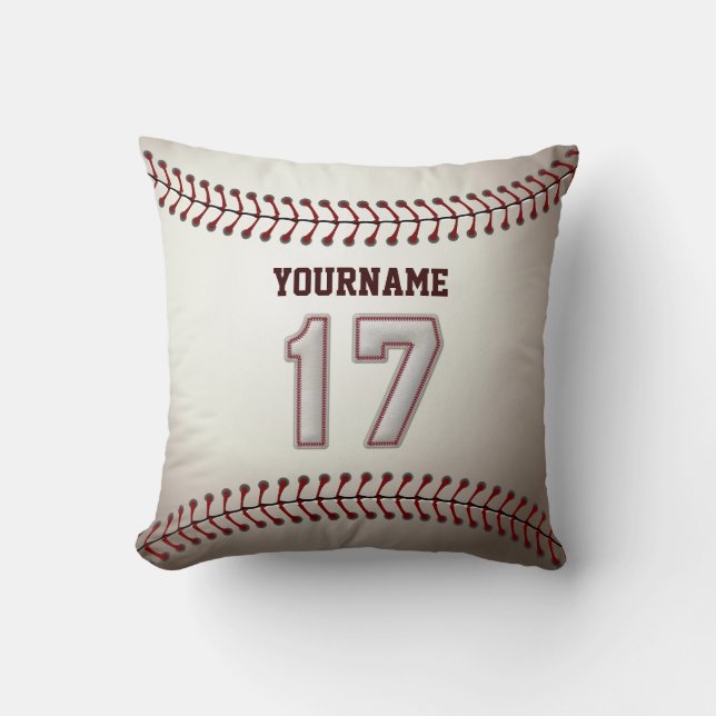 Player Number 17 - Cool Baseball Stitches Throw Pillow (Front)