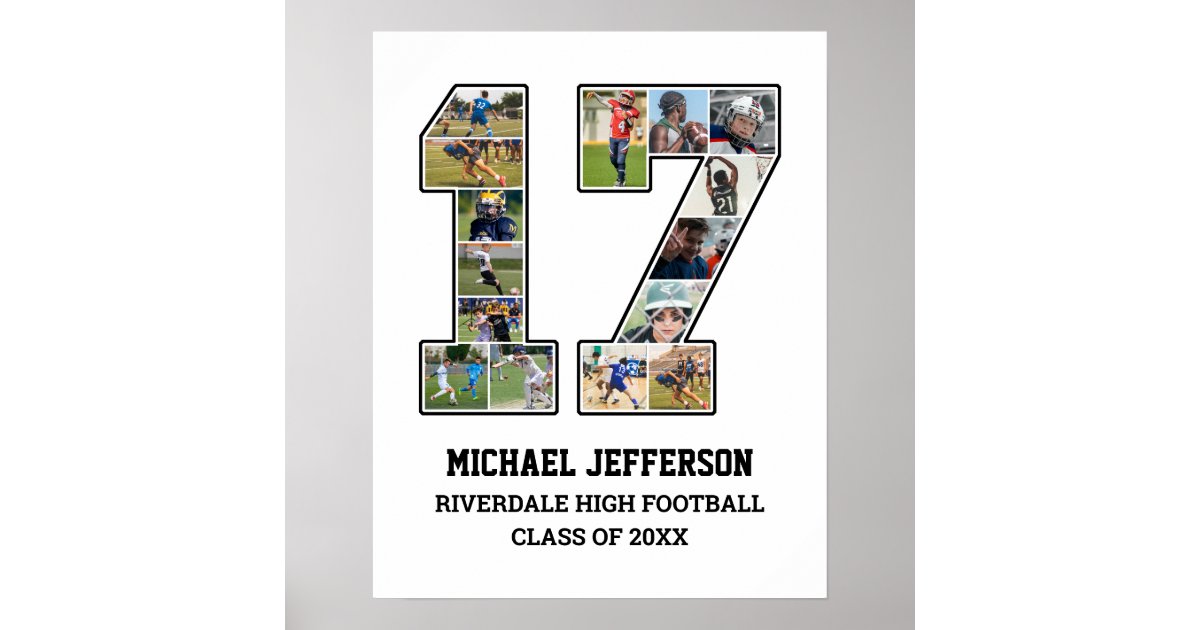 Number 17 Riders Player Number 17 Senior Sports Team Photo Collage Poster | Zazzle