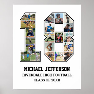 Player Number 18 Senior Sports Team Photo Collage Poster
