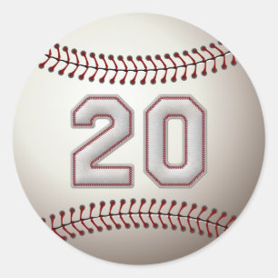 Player Number 20 - Cool Baseball Stitches Classic Round Sticker