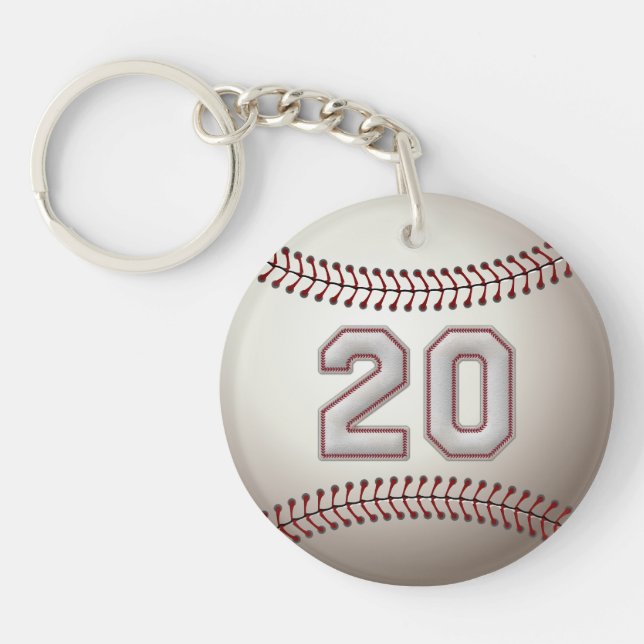 Player Number 20 - Cool Baseball Stitches Keychain (Front)