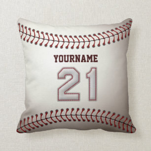 Player Number 21 - Cool Baseball Stitches Throw Pillow
