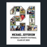 Player Number 21 Senior Sports Team Photo Collage Poster<br><div class="desc">Personalized photo collage for player number 21. This customizable photo gift is perfect for senior night, sports award banquet or birthday gift for your athlete son, daughter or student. It's a great way to display precious moments and memories from their sports games. The poster features a collage of photos, and...</div>