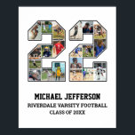 Player Number 22 Senior Sports Team Photo Collage Poster<br><div class="desc">Personalized photo collage for player number 22. This customizable photo gift is perfect for senior night, sports award banquet or birthday gift for your athlete son, daughter or student. It's a great way to display precious moments and memories from their sports games. The poster features a collage of photos, and...</div>