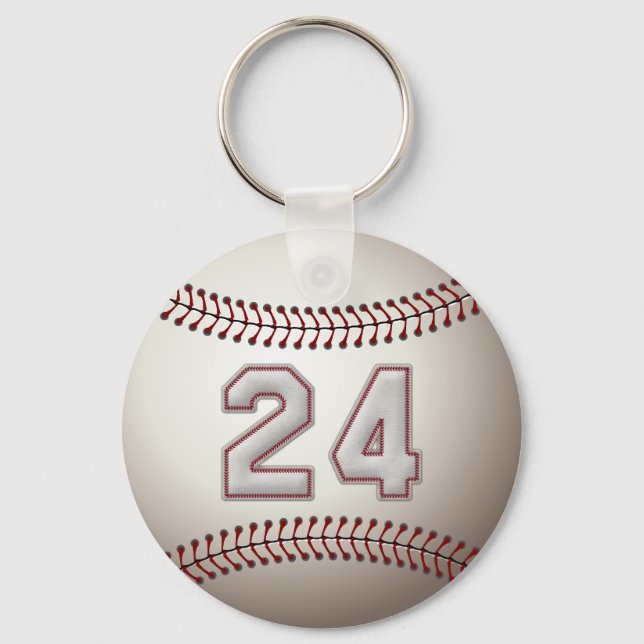 Player Number 24 - Cool Baseball Stitches Keychain (Front)