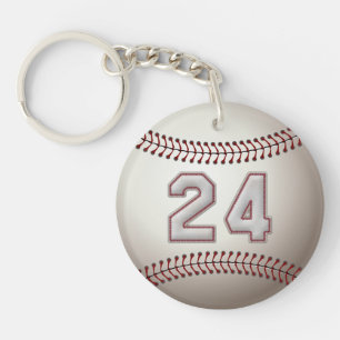 Player Number 24 - Cool Baseball Stitches Keychain