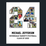Player Number 24 Senior Sports Team Photo Collage Poster<br><div class="desc">Personalized photo collage for player number 24. This customizable photo gift is perfect for senior night, sports award banquet or birthday gift for your athlete son, daughter or student. It's a great way to display precious moments and memories from their sports games. The poster features a collage of photos, and...</div>